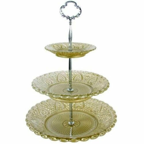 Ваза стеклянная для фруктов 3-х ярусная 253345 см с ручкой золото Cascade 1399₽