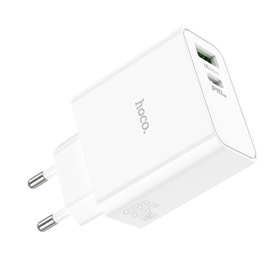 Сетевое зарядное устройство Hoco C113A PD 65W, 2 разъема USB + Type-C, цвет Белый — фото 1