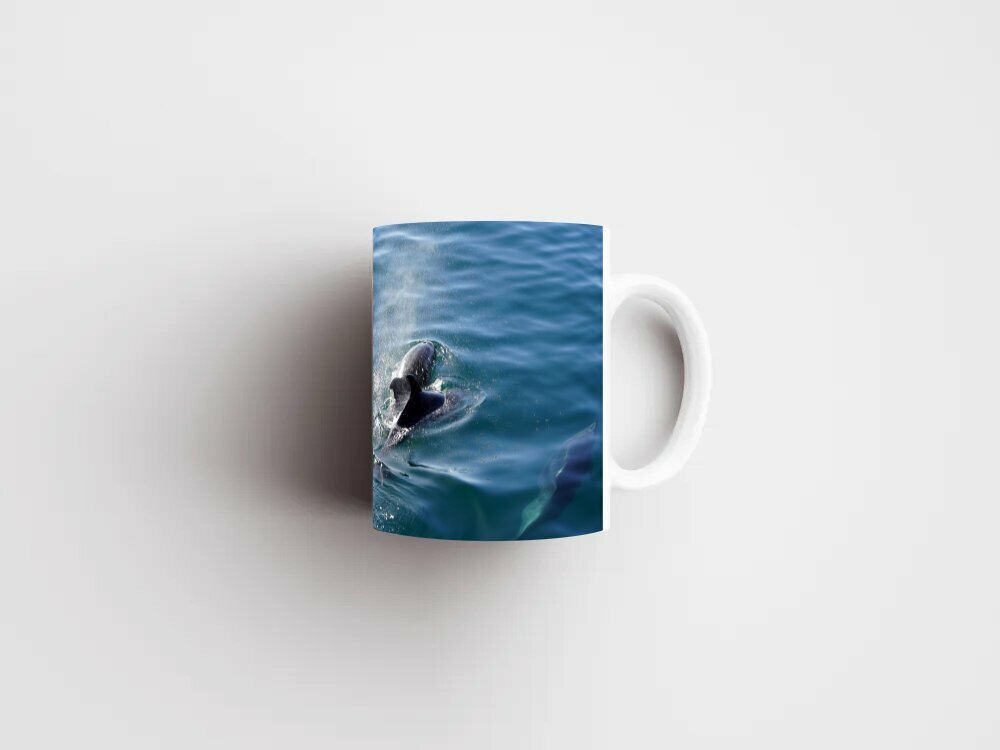 Кружка с рисунком, принтом "Дельфины, плавать, нырять" 320 мл.