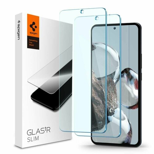 Защитное стекло Spigen на Xiaomi 12T/12T Pro (AGL05918) GLAS.tR Slim 2 шт / Спиген стекло для Ксиаоми 12Т Про, прочное, олеофобное покрытие, прозрачное