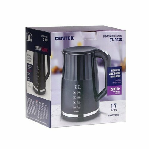 Чайник электрический Centek CT-0038 металл 17 л 1800 Вт LED регулировка t чёрный 496700₽