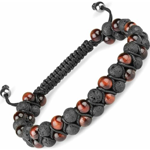 фото Плетеный браслет everiot, бычий глаз, вулканическая лава, размер 20 см, черный