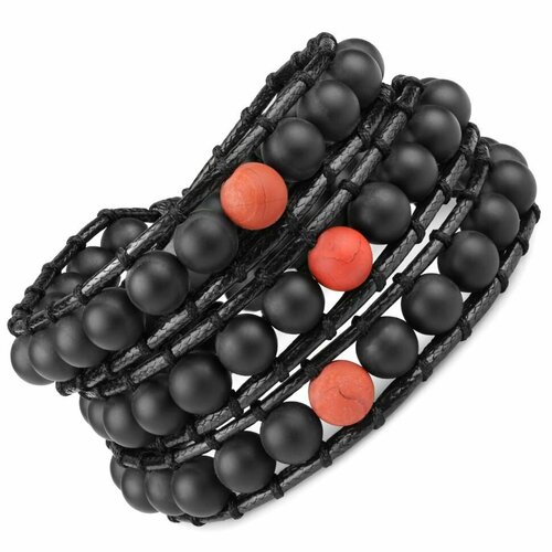 фото Плетеный браслет everiot, агат, яшма, размер 18 см, черный
