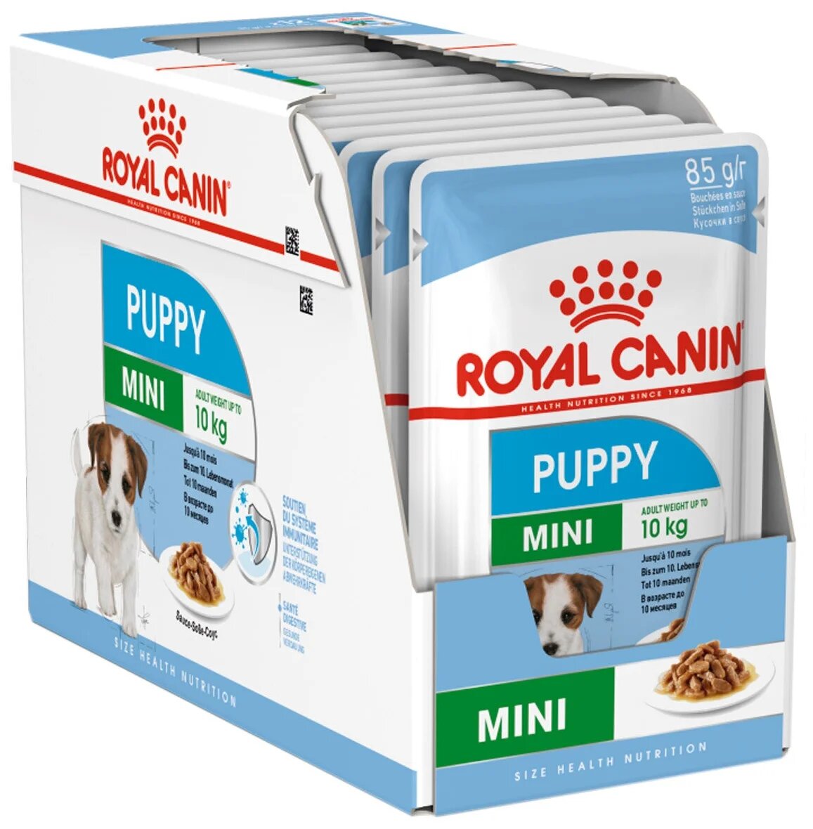 Влажный корм Royal Canin Mini Puppy для щенков мелких пород в возрасте до 10 месяцев, кусочки в соусе, 85 гр х 12 шт
