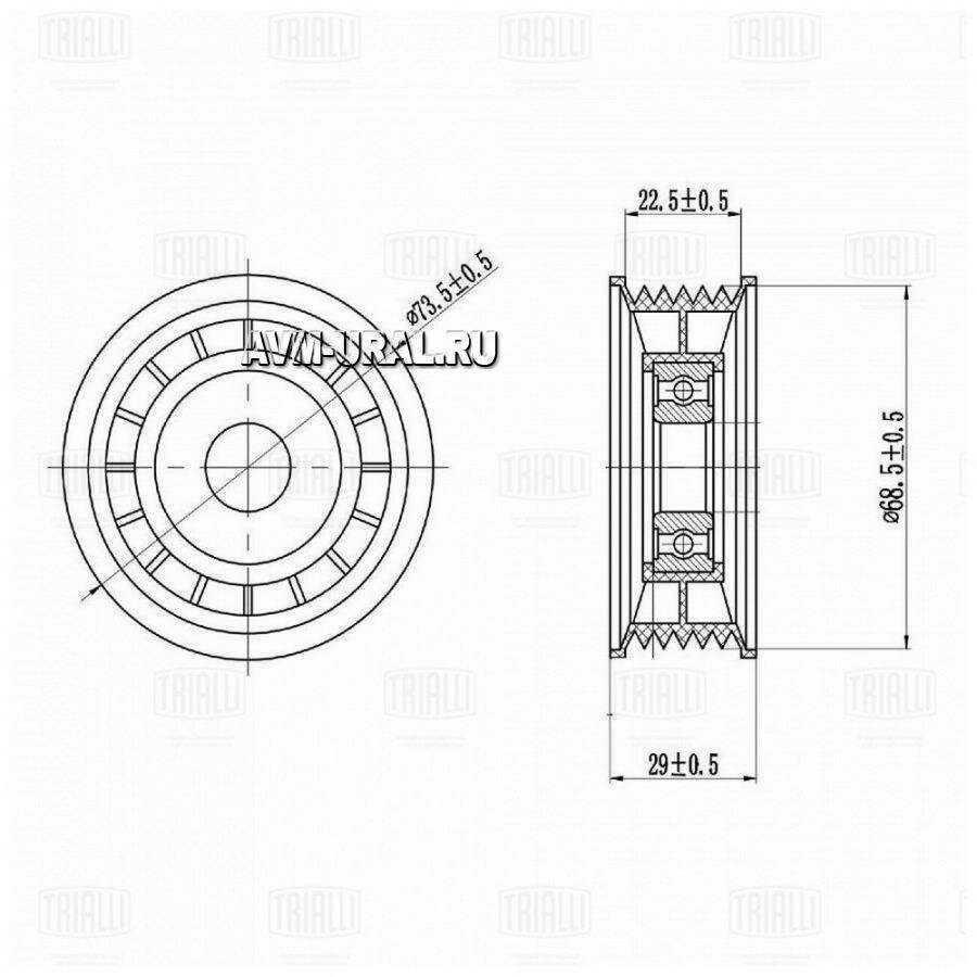 TRIALLI CM1006 Ролик привод. ремня Ford Focus II (05-) 1.8i/2.0i (только ролик натяж.) (CM 1006)