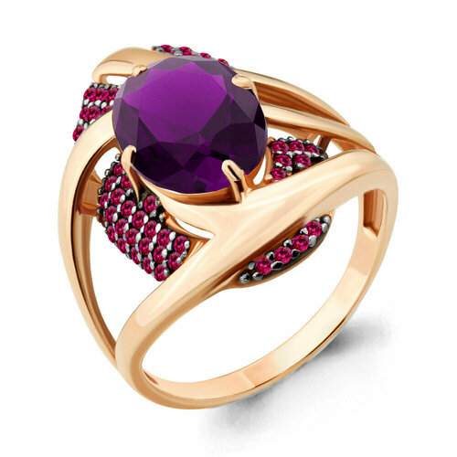 фото Кольцо diamant online, серебро, 925 проба, золочение, корунд, аметист, размер 17.5, фиолетовый