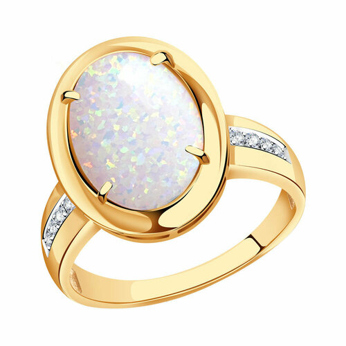 фото Кольцо diamant online, золото, 585 проба, фианит, опал, размер 18