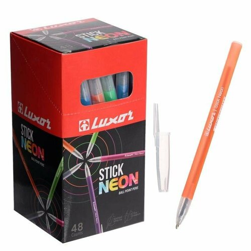 Ручка шариковая Luxor 1230/48BX Stick Neon, узел 1.0 мм, чернила синие, микс, цена за шт. (комплект из 96 шт) luxor набор шариковых ручек stick neon 48 шт 0 8 мм