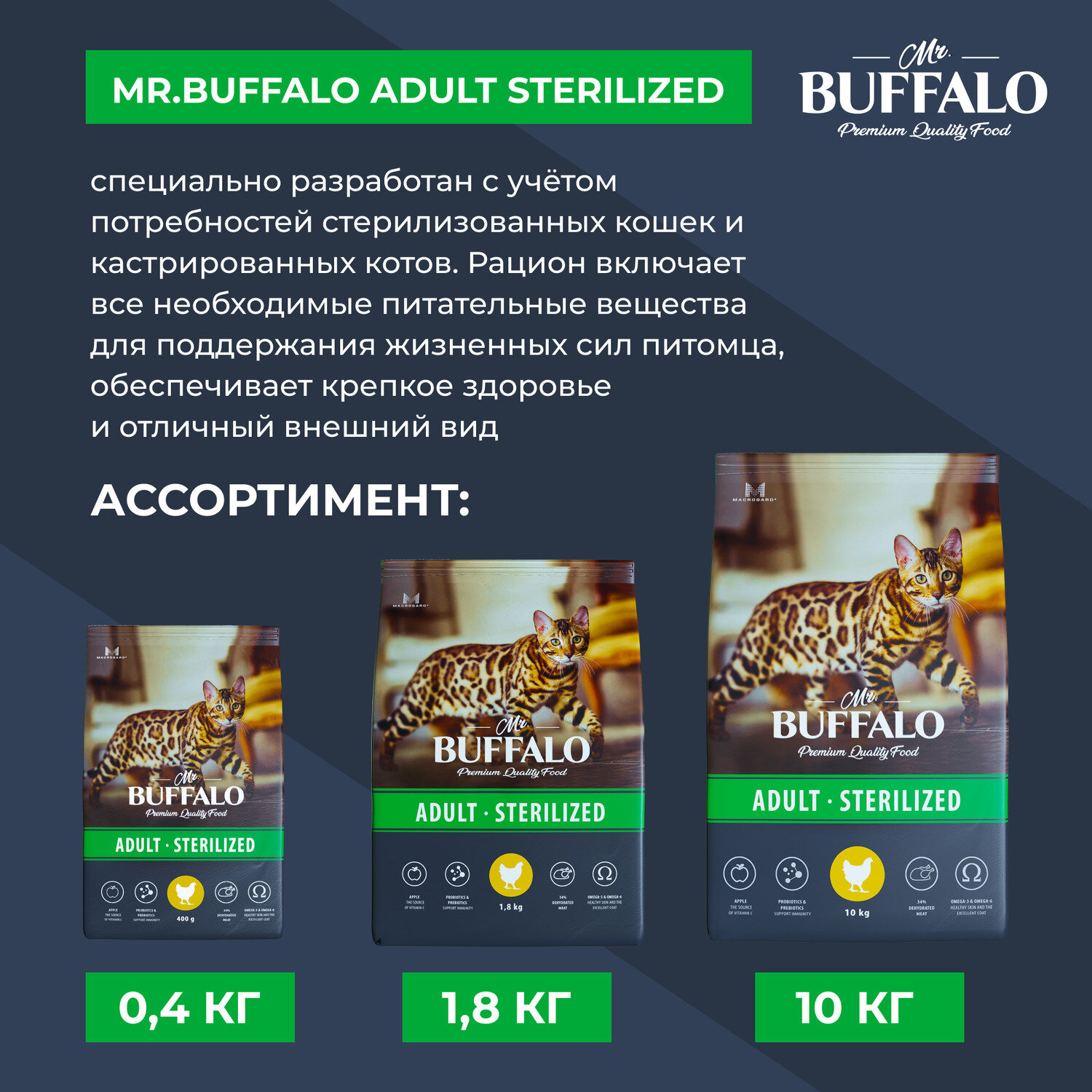 Сухой корм для кошек Mr.Buffalo STERILIZED курица 1,8кг - фотография № 12