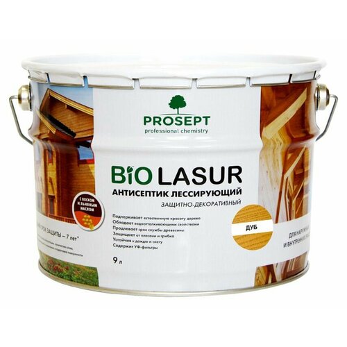 Антисептик лессирующий защитно-декоративный PROSEPT BiO LASUR дуб 9 л + перчатки