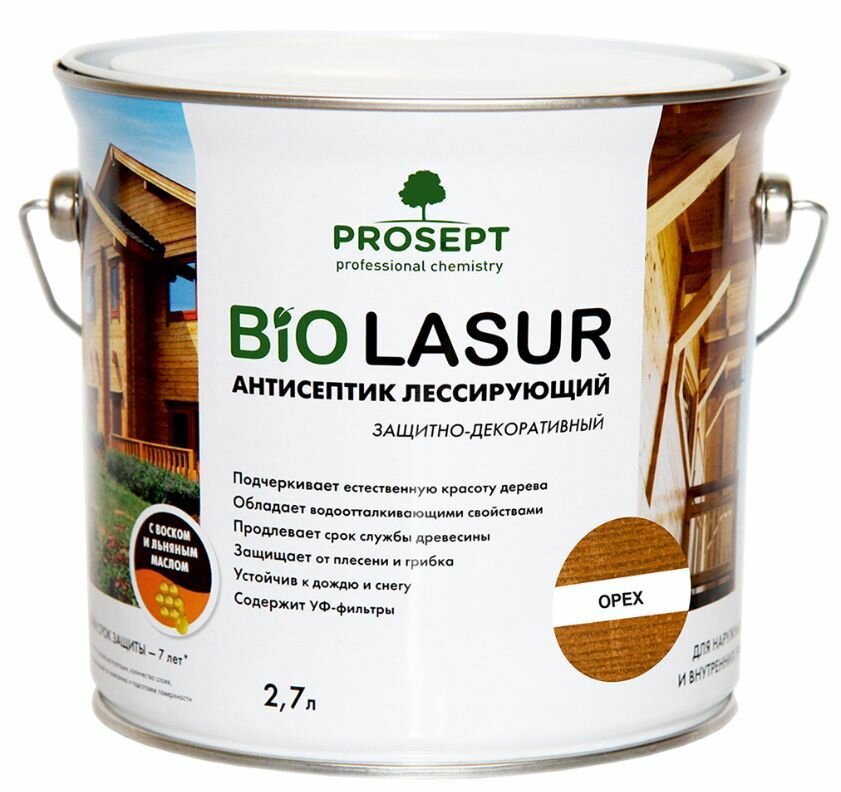 Антисептик лессирующий защитно-декоративный PROSEPT BiO LASUR орех 27 л + перчатки