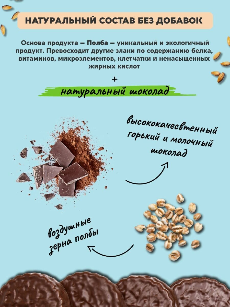 Воздушная полба в шоколаде без сахара ассорти 2 вкуса, 8 шт. - фотография № 2