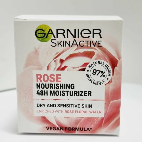 Крем дневной для лица Garnier Skin Active Rose питательный и увлажняющий 48 ч с розвой водой для сухой и чувствительной кожи 50 мл (из Финляндии)