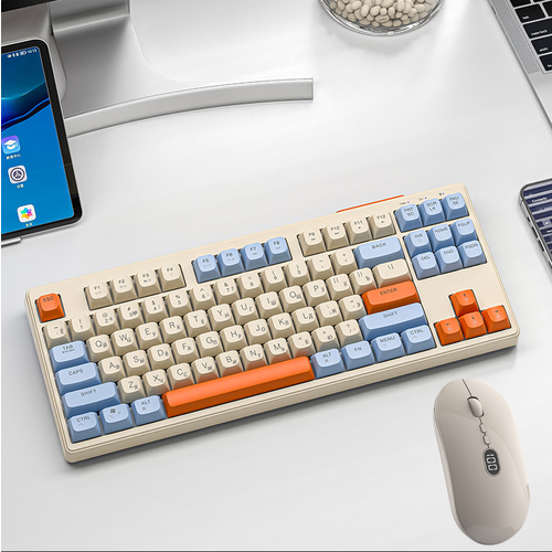 Комплект мышь клавиатура беспроводная русская Wolf К87 Bluetooth+2.4Ghz + мышка Х1 USB 2.4Ghz набор для компьютера ноутбука, мембранная mouse keyboard