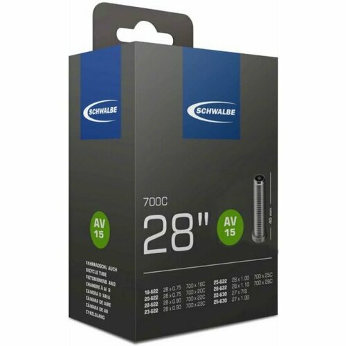 камера 28 700 спорт ниппель 05 10426343 sv20 extra light 18 25 622 630 ib 40mm schwalbe Камера велосипедная Schwalbe 28/700, AV15, 18/28-622/630 IB AGV 40mm, авто ниппель, 10427340