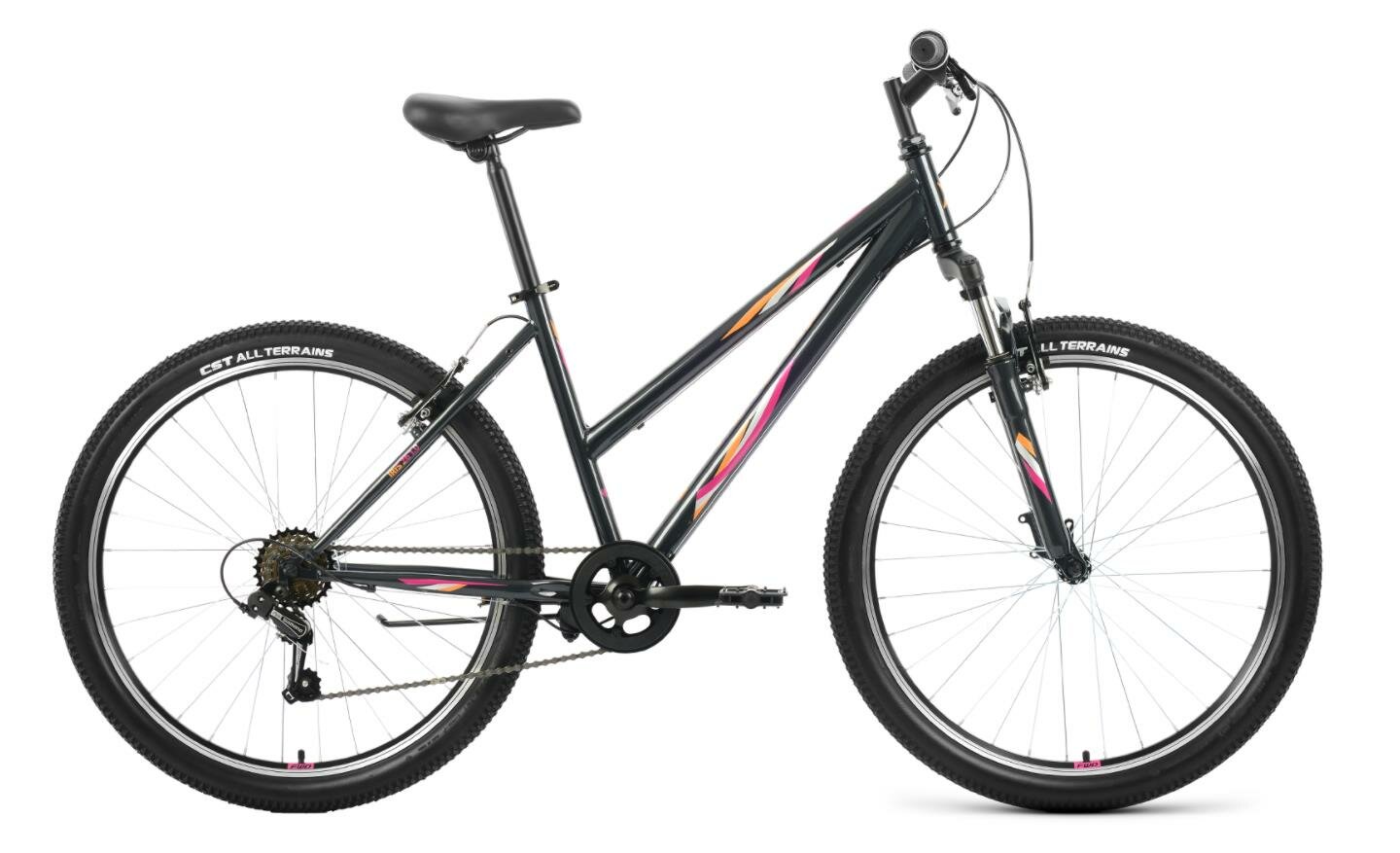 Велосипед горный женский с колесами 26" Forward Iris 26 1.0 рама 17" серо-розовый 6 скоростей 2022 год
