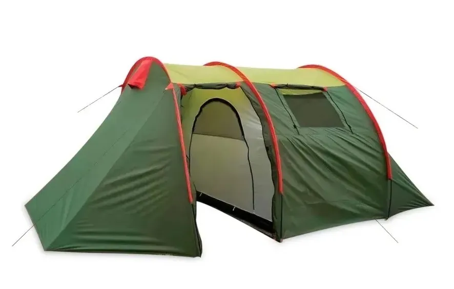Палатка 4-местная, с тамбуром, (2 слоя) дуги стекловолокно, вес 6кг ART1908-4 (Зеленый)