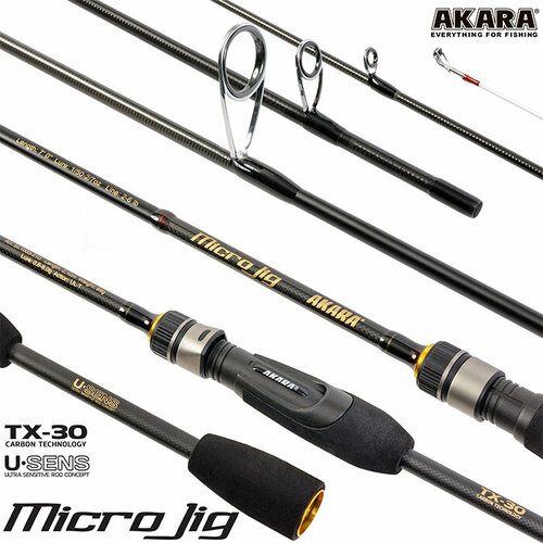 фото Спиннинг штекерный угольный 2 колена akara sl1003 micro jig 702ul-t tx-30 (0,6-8) 2,1 м