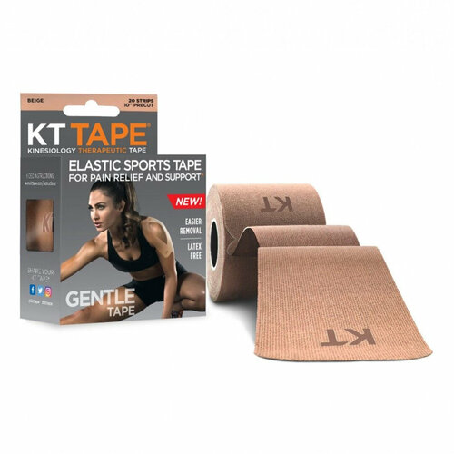фото Кинезиотейп kt tape gentle хлопок, деликатные, 20 полосок, 25 х 5 см, цвет бежевый