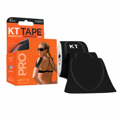 фото Кинезиотейп kt tape pro, синтетическая основа, 20 полосок 25 х 5 см, цвет черный