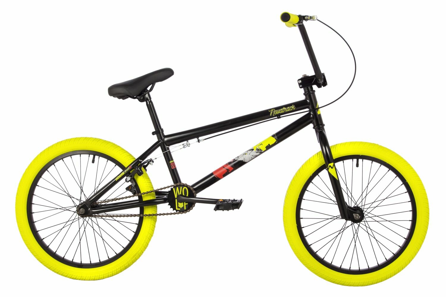 Велосипед Novatrack BMX Wolf 20" (2023) (Велосипед NOVATRACK 20" BMX WOLF сталь 21', черный, U-BRAKE)