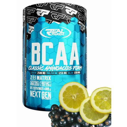 Аминокислоты Real Pharm, BCAA Instant, 400г (Лимон-Черная смородина) / Спорт питание БЦАА / Для мужчин и женщин, похудения и набора мышечной массы