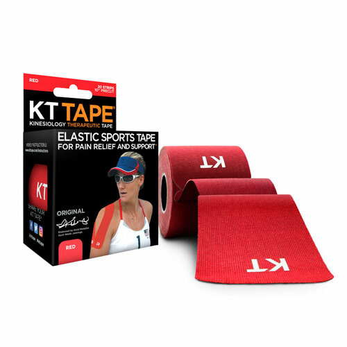 фото Кинезиотейп kt tape original, хлопок, 20 полосок, 25 х 5 см, цвет красный