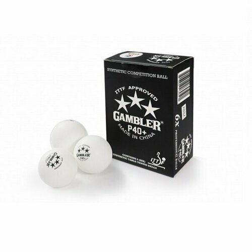 фото Мячи для настольного тенниса gambler 3* 40+ synt x6 white