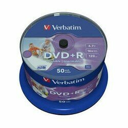 Verbatim Диск Диски DVD+R 4.7Gb 16-х, Wide Photo InkJet Printable, 50 шт, Cake Box 43512