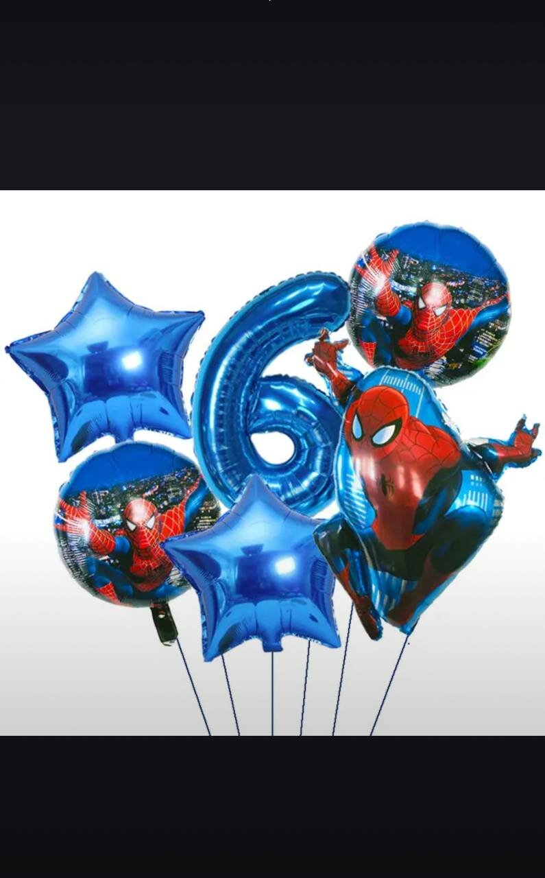 Набор фольгированных воздушных шаров "Человек Паук" с цифрой 6 на день рождение, 6 шт