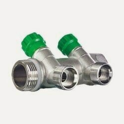 Изображение товара Распределительный регулировочный коллектор вентильный под 45гр. 1"-3/4"-2 отвода TIM MR135NE-1-2