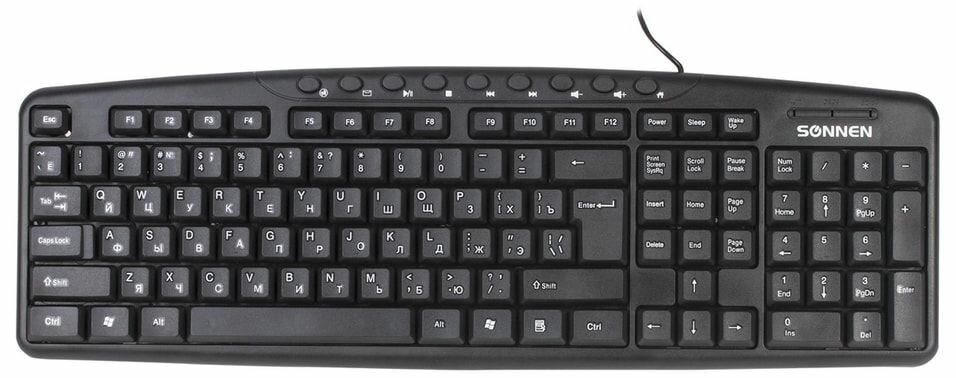 Клавиатура проводная Sonnen KB-8137 USB 104 клавиши+12 дополнительных мультимедийная черная х2шт