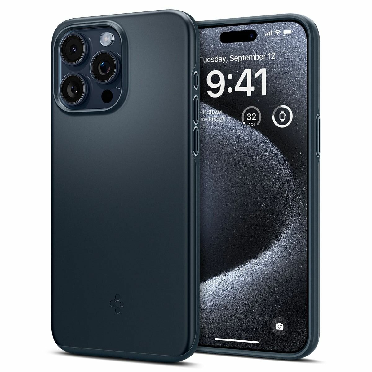 Чехол Spigen на Apple iPhone 15 Pro (ACS06688) Thin Fit / Спиген чехол для Айфон 15 Про тонкий, противоударный, с защитой камеры, синевато-серый