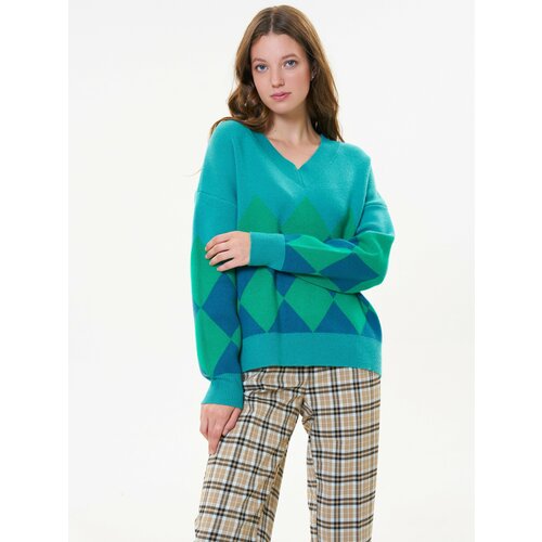 Свитер VOSQ, размер M, зеленый, бирюзовый