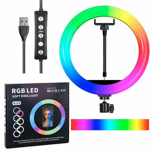 Селфи кольцо 26 см (10) JBH MJ26 RGB LED с держателем для телефона, черный кольцевая лампа rgb led mj26 26 см с держателем для смартфона со штативом 15 цветовых схем и 10 ступеней яркости