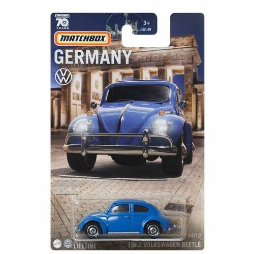 Машинка MATCHBOX 1962 Volkswagen Beetle Germany series 04/12 Mattel GVL49 машинка matchbox 85 porsche 911 rally germany series 03 12 mattel gvl49