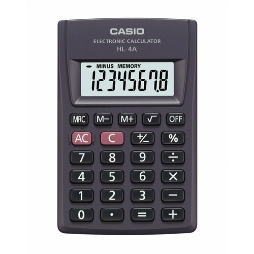 Калькулятор карманный Casio 8 разрядный, крупный дисплей (HL-4A) калькулятор карманный casio hl 4a w ep черный 8 разрядный