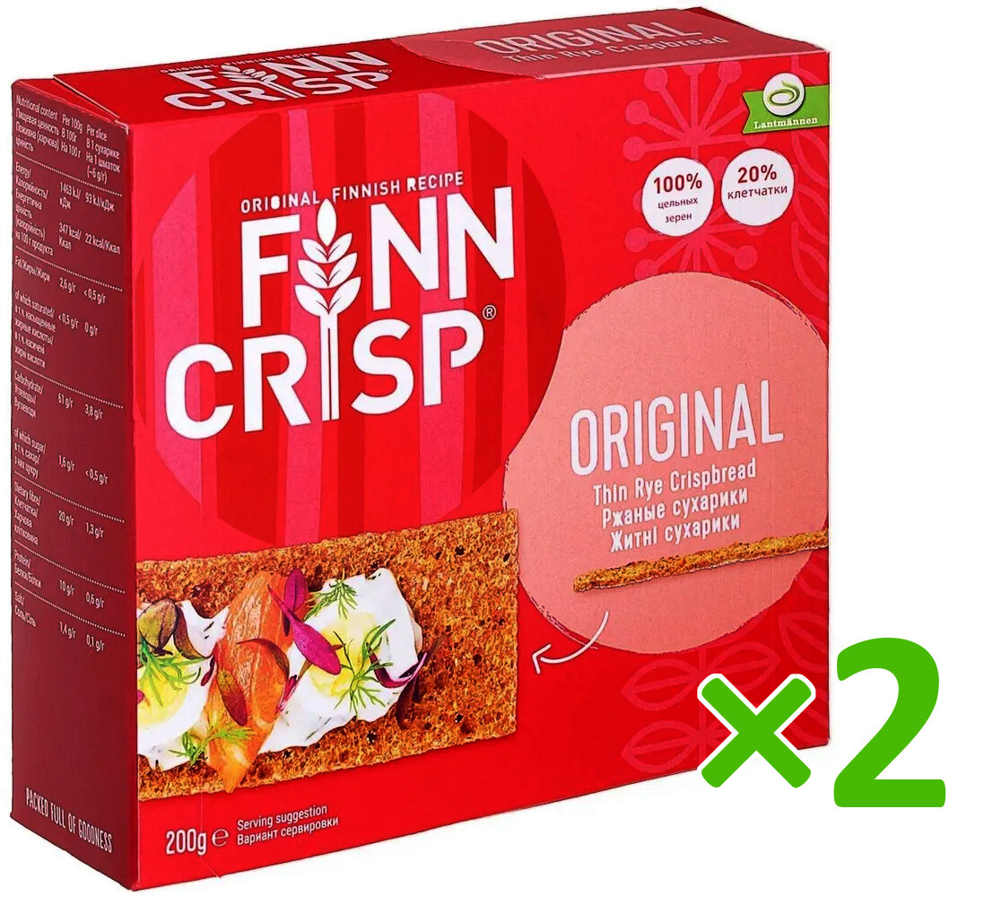 Хлебцы Finn Crisp ржаные без добавок, 2 пачки по 200 грамм