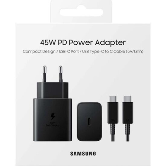 Сетевое зарядное устройство Samsung EP-T4510, 45Вт, 1,8м, кабель USB Type-C на USB Type-C, черный