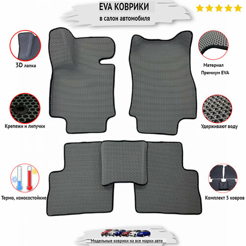 Комплект ковриков EVA/ЭВА/ЕВА Autozoom на LADA (ВАЗ) Vesta (2015 -н. в.), с 3Д лапой, серые соты с черным кантом
