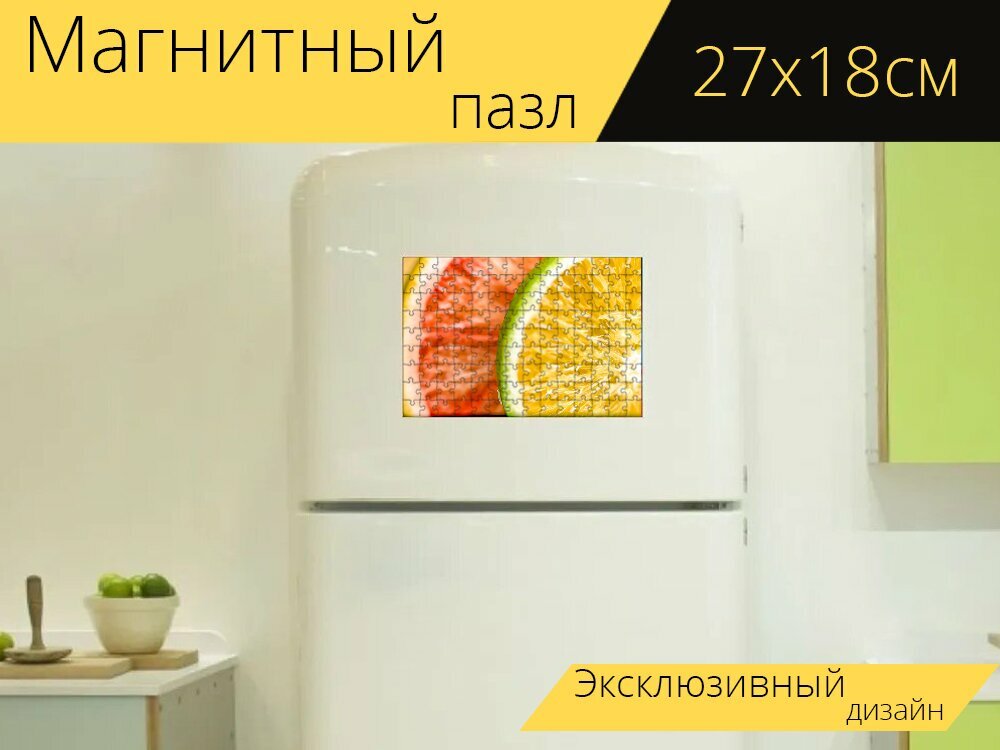 Магнитный пазл "Апельсин, цитрусовые, фрукты" на холодильник 27 x 18 см.