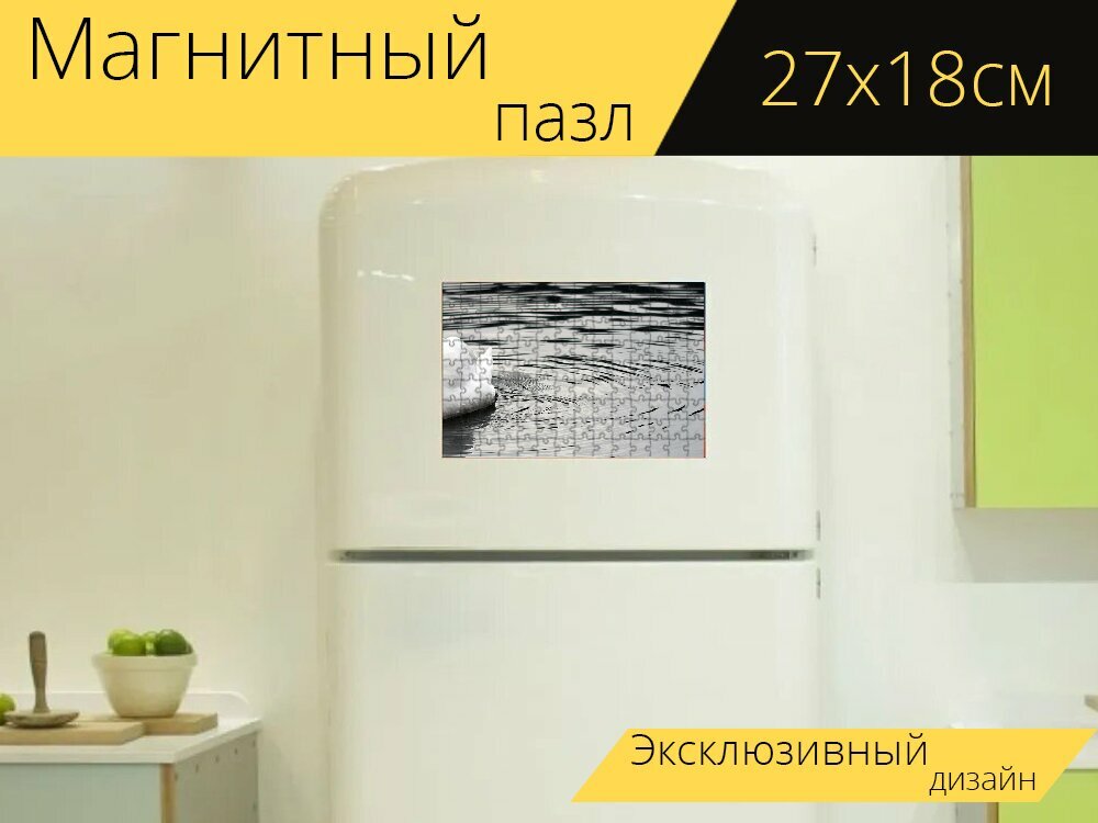 Магнитный пазл "Воды, лебедь, природа" на холодильник 27 x 18 см.