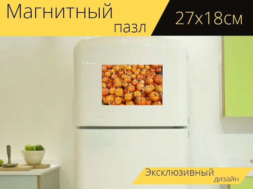 Магнитный пазл "Тыквы, тыква, овощи" на холодильник 27 x 18 см.