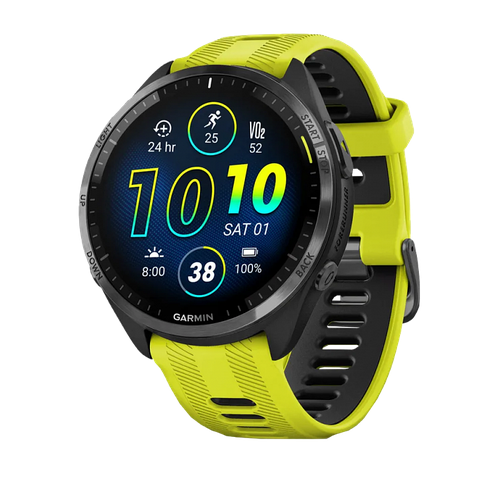 умные часы garmin forerunner 965 с титановым безелем и силиконовым черным ремешком 010 02809 10 Спортивные часы Garmin Forerunner 965, желтые