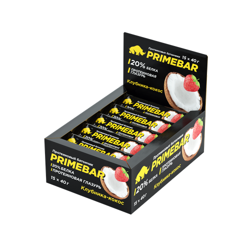 Prime Kraft Primebar Crunch - Протеиновый батончик с высоким содержанием белка. 15 штук по 40 грамм (Клубника и кокос)