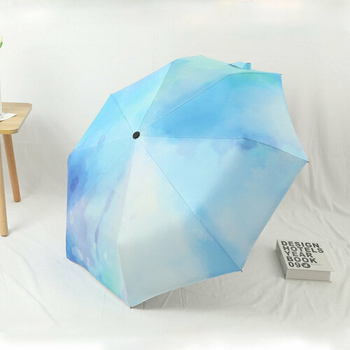 Зонт автомат, 3 сложения, купол 96 см, 8 спиц, чехол в комплекте, для женщин, голубой