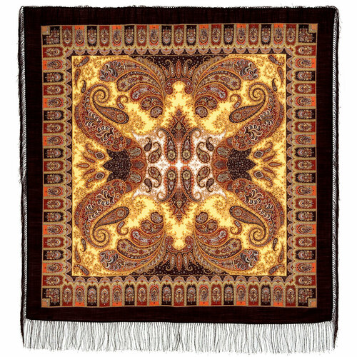 фото Платок павловопосадская платочная мануфактура, шерсть, с бахромой, 125х125 см, коричневый, черный