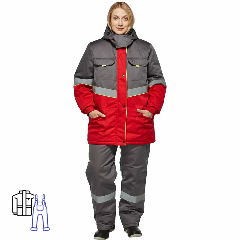 Костюм рабочий зимний женский з43-КПК сер/красн (р.40-42) 158-164 (серия З) 1784897