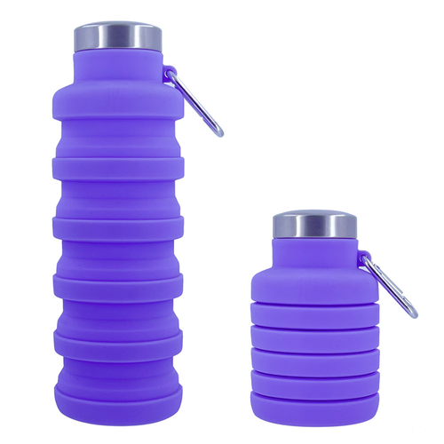 фото Бутылка складная силиконовая с карабином, фиолетовая китай