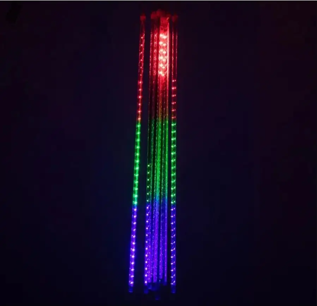 Новогодняя гирлянда уличная - Палки/ сосульки светодиодные стекающие вниз рифлёные разноцветные 30 см с возможностью наращивания 3 м
